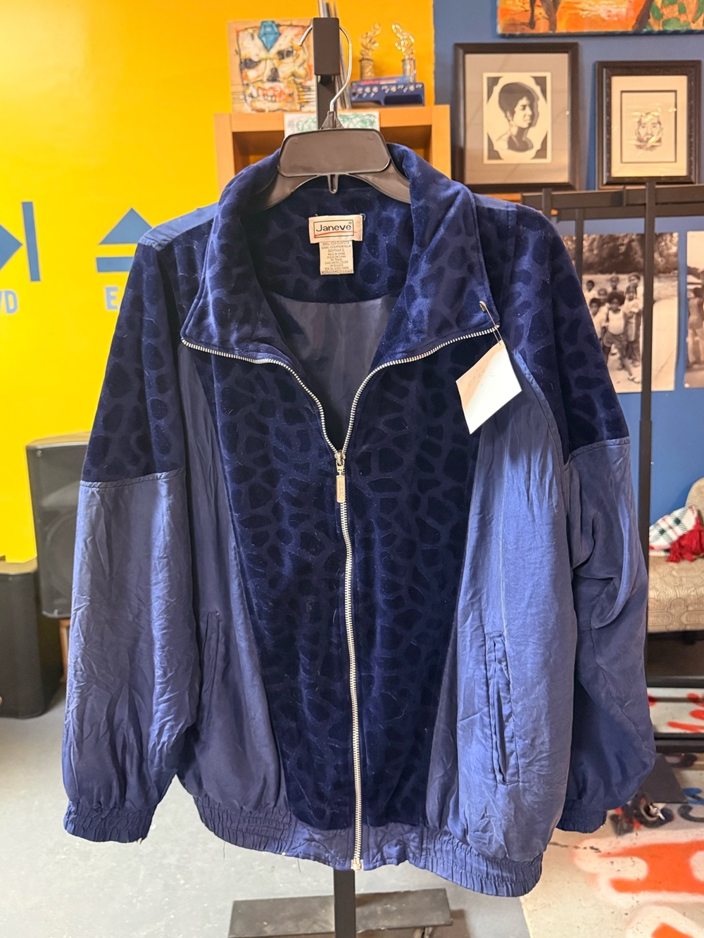 Navy Velvet-Panel Bomber Jacket